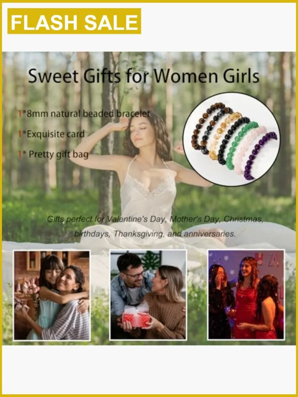 Healing Crystal Beaded Stretch Bracelet, Natural Stone Tiger Eye for Women